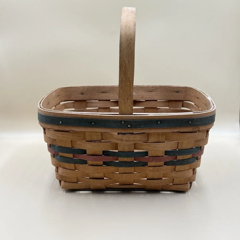 Longaberger 1991 Handwoven Brown Red Green Basket VTG 11